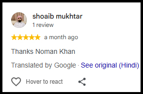 Google Review by Ahmed Raza