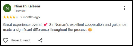 Google Review by Usman Tariq